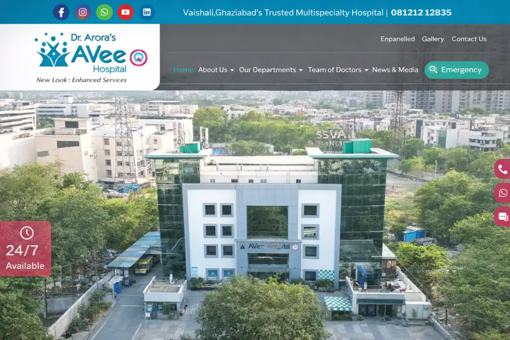 Dr Arora AVee Hospital website design – multispeciality hospital website UI in Vaishali Ghaziabad