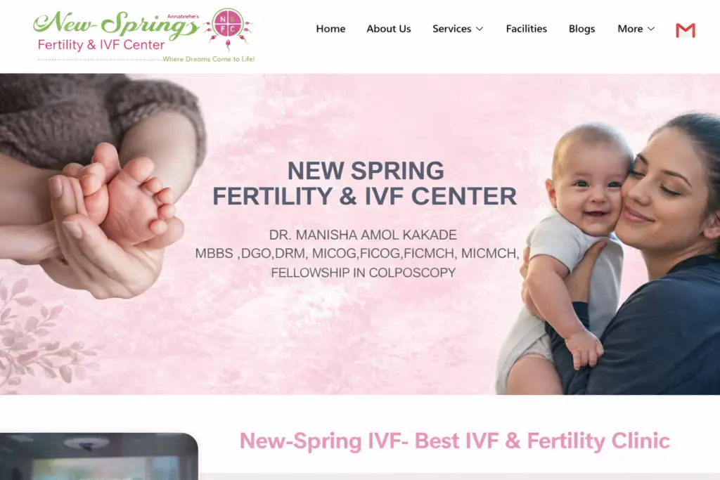 New Spring Fertility & IVF Center website design – IVF clinic website UI with baby and mother theme